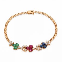 Vintage 18k Yellow Gold Ruby Sapphire Emerald and Diamond Bracelet