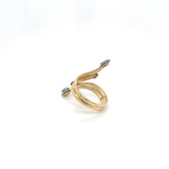 Vintage 18K Yellow Gold S-Shape Ring with Turquoise and Sapphire