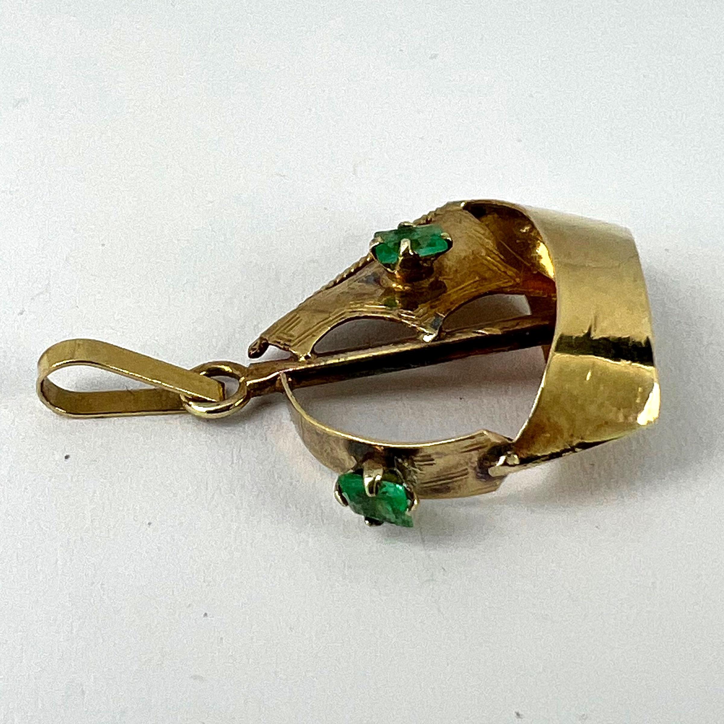 Vintage 18K Yellow Gold Sailing Yacht Boat Emerald Charm Pendant For Sale 11