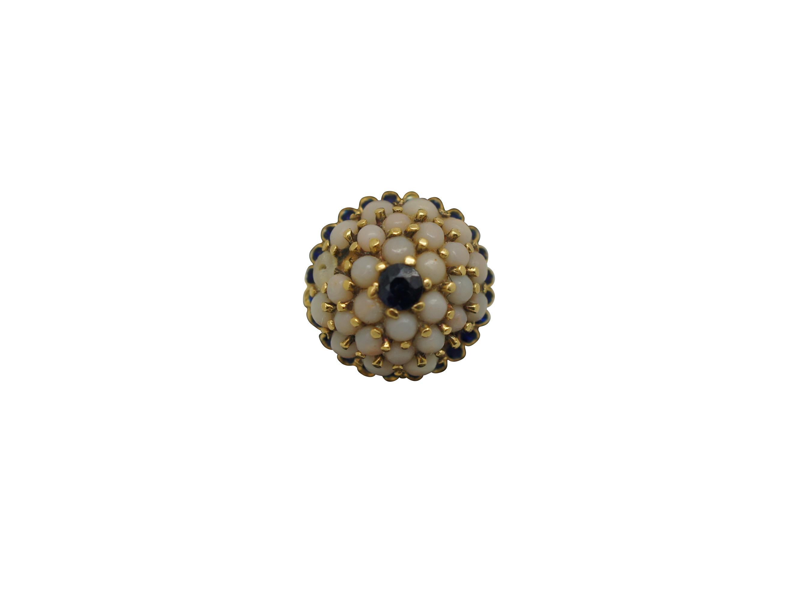Vintage 18K Gelbgold Saphir Perle Dome Cluster Cocktail Ring Größe 6,25 im Zustand „Gut“ im Angebot in Dayton, OH