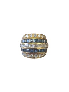 Vintage 18K Yellow Gold Sapphire and Diamond Domed Band Ring