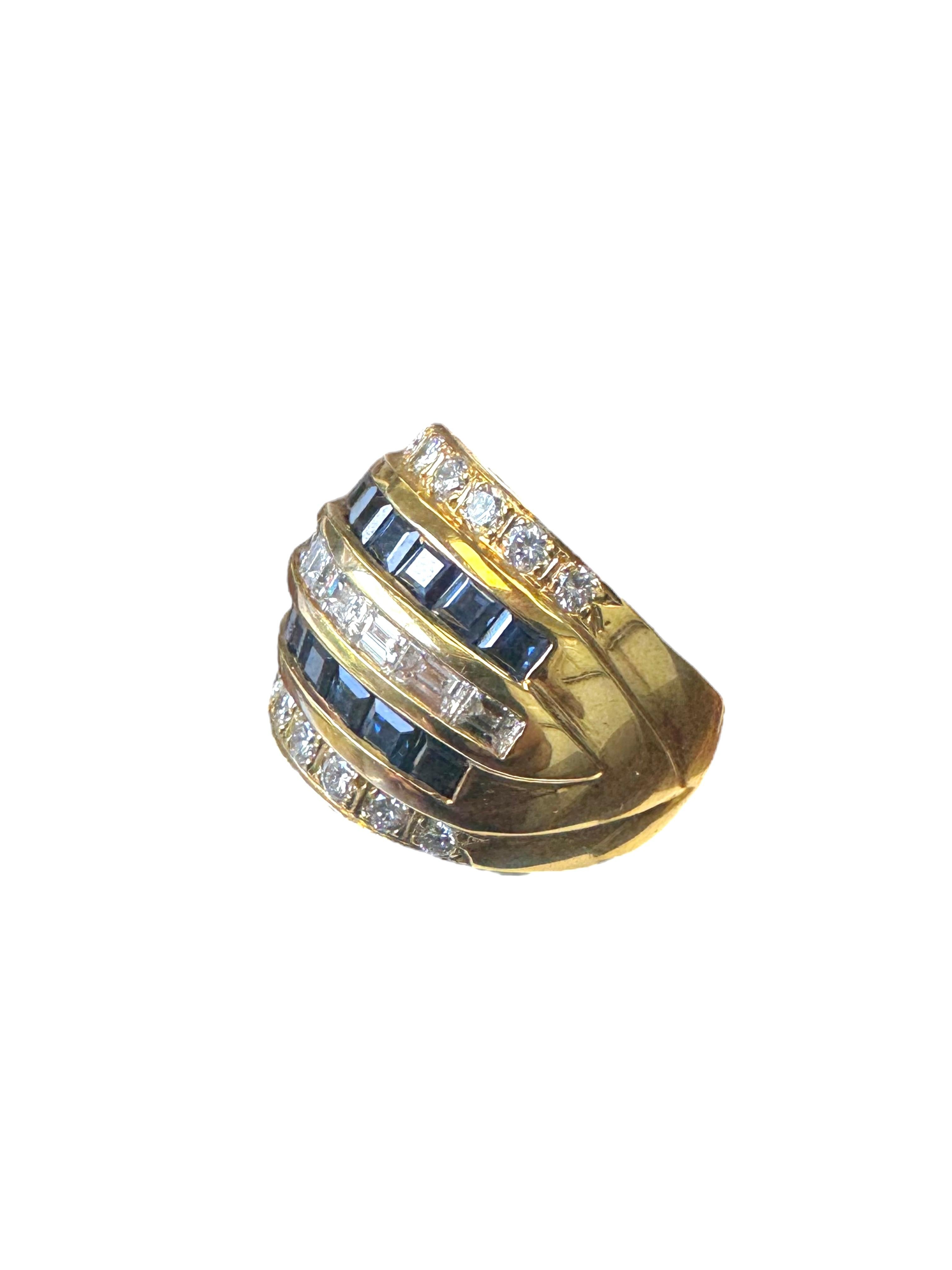 Vintage 18K Gelbgold Saphir und Diamant gewölbt Band Ring für Damen oder Herren im Angebot