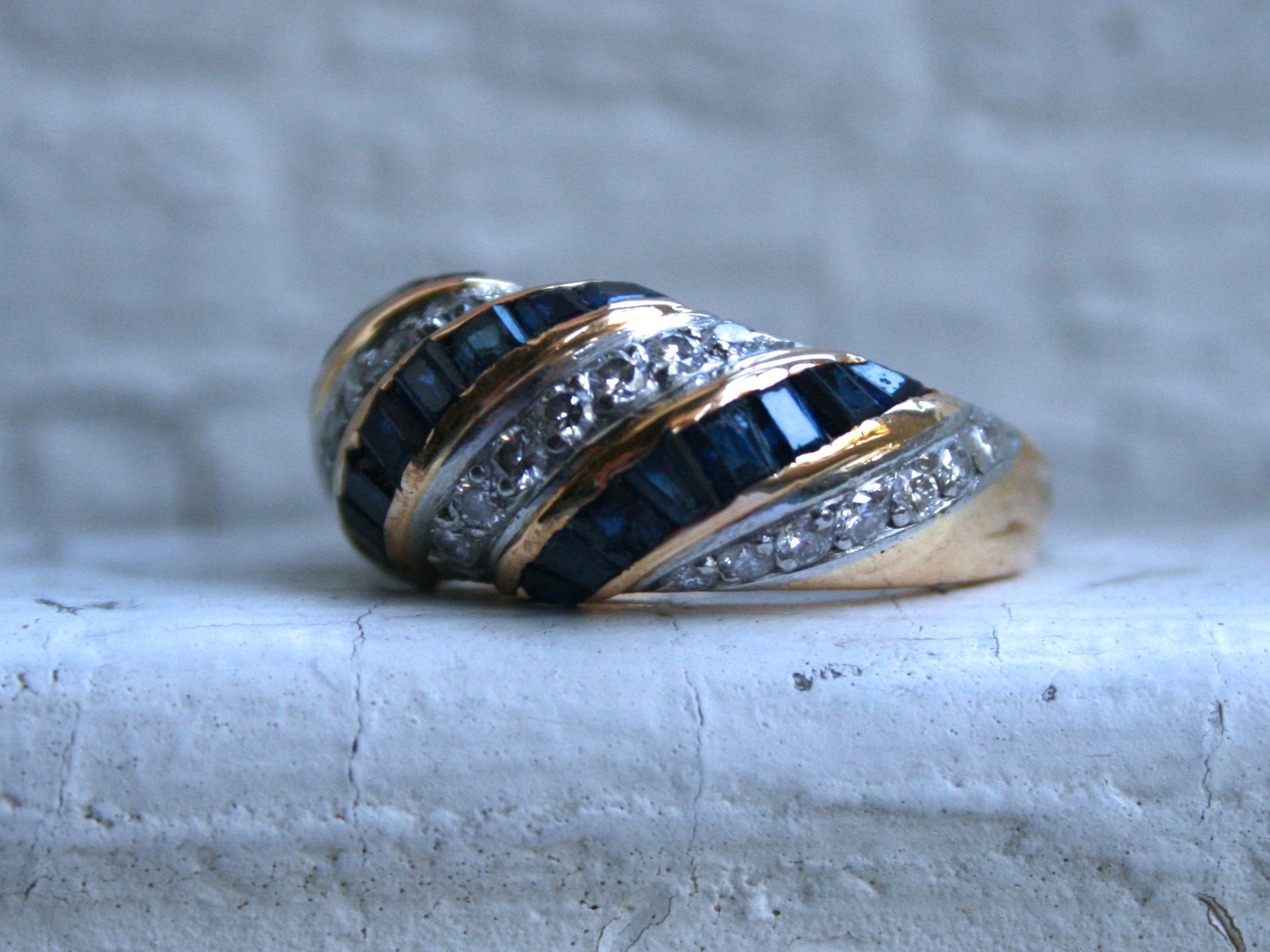 Retro Vintage 18 Karat Gold Sapphire and Diamond Ring Wedding Band by Oscar Heyman