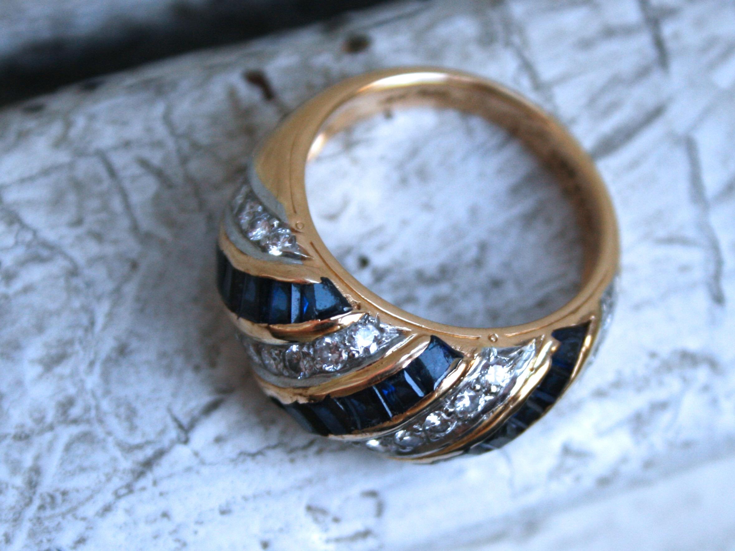 Round Cut Vintage 18 Karat Gold Sapphire and Diamond Ring Wedding Band by Oscar Heyman