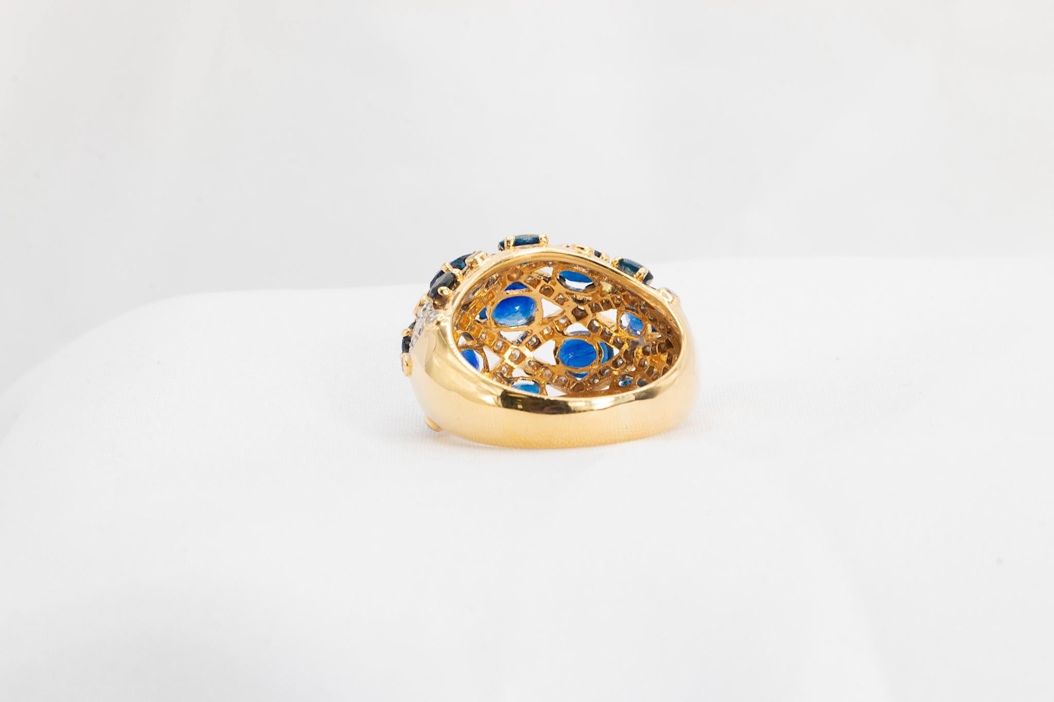 Vintage 18k Gelbgold Saphir & Diamant Dome Ring (Ovalschliff) im Angebot