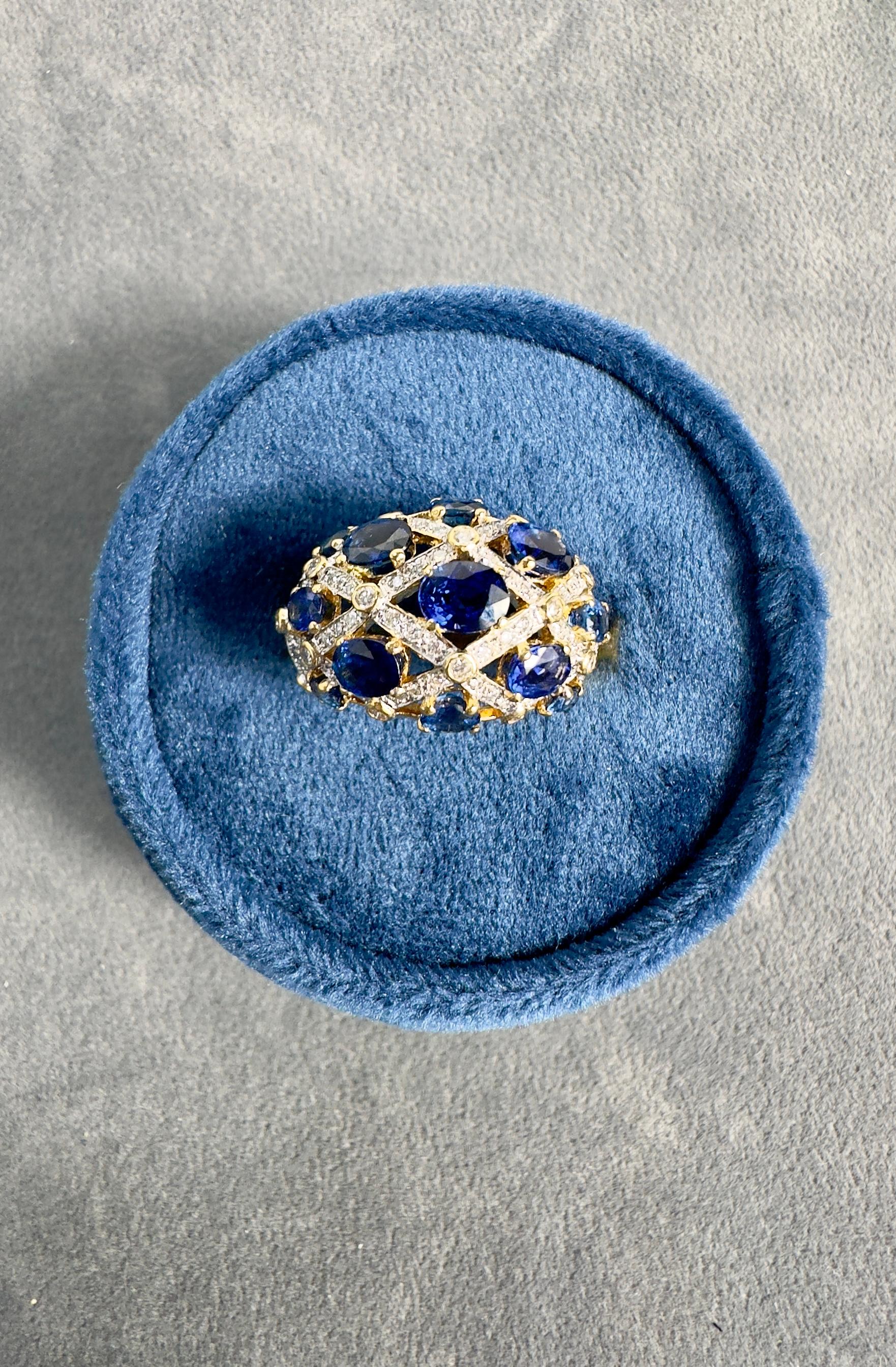 Vintage 18k Gelbgold Saphir & Diamant Dome Ring im Angebot 3