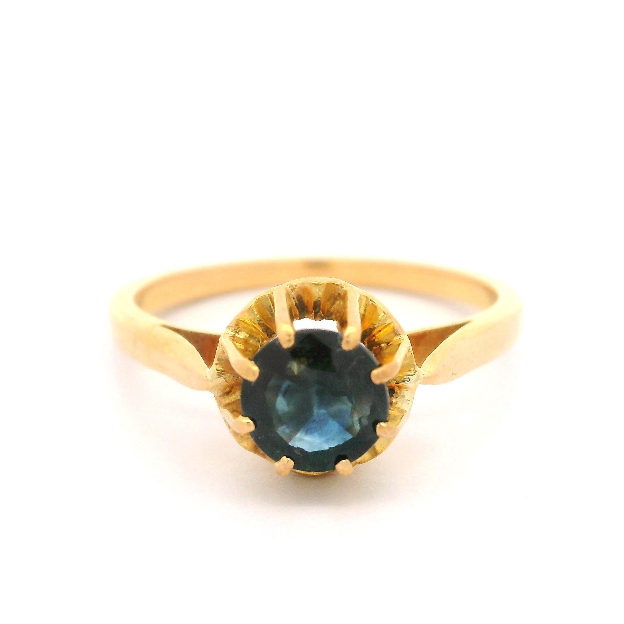 Vintage 18k Yellow Gold Sapphire French Hallmark Eagle Solitaire Ring