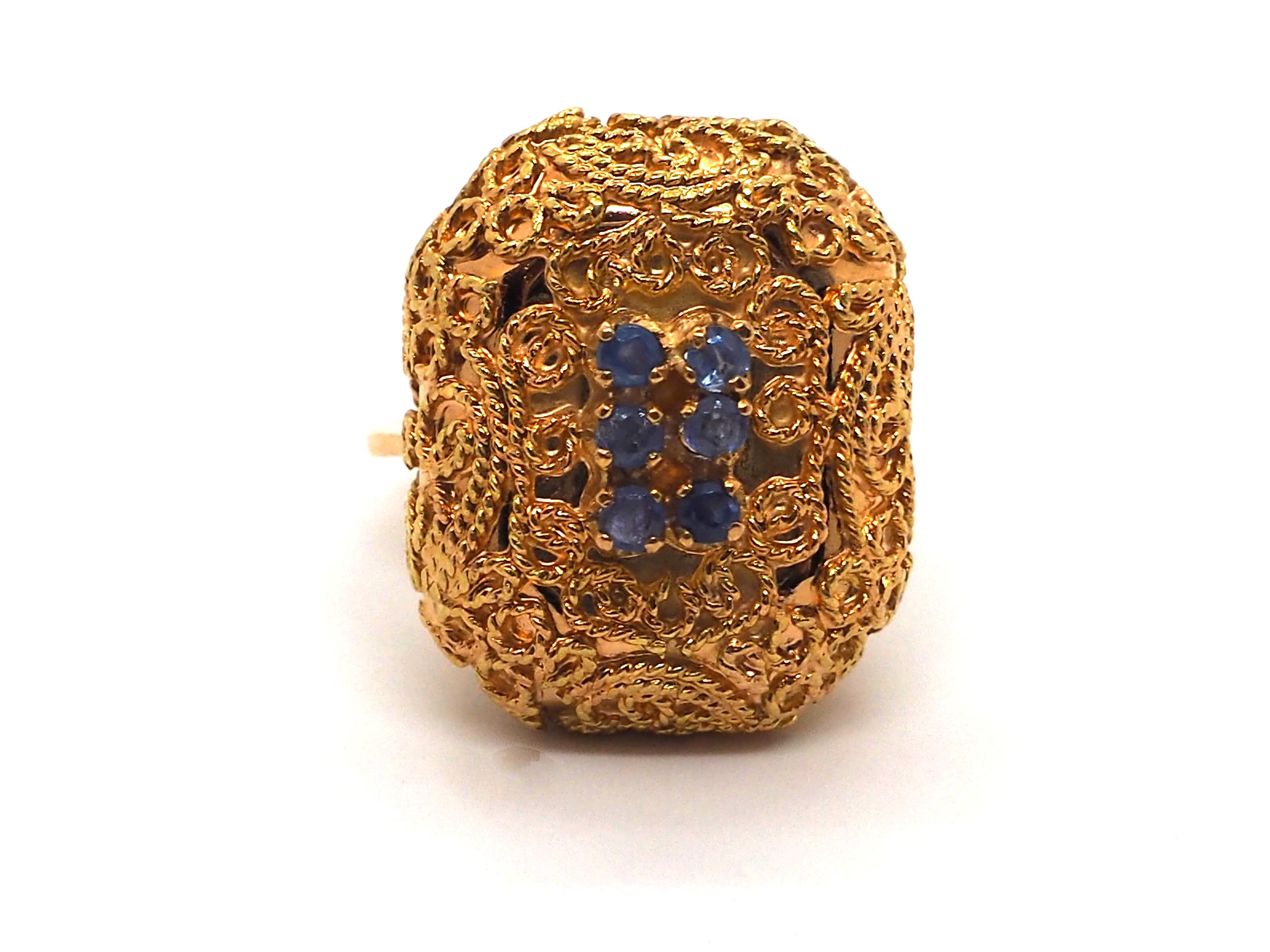 Vintage 18k Yellow Gold Sapphire Ring In Excellent Condition For Sale In Geneva, CH