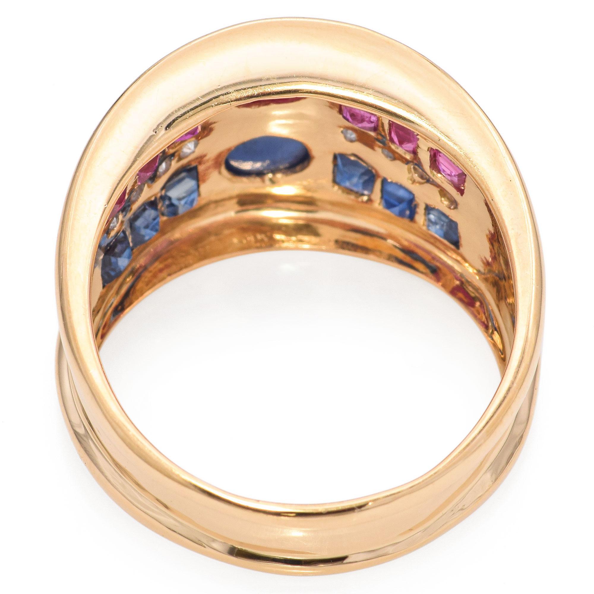 Women's Vintage 18k Yellow Gold Sapphire, Ruby and Diamond Ring For Sale