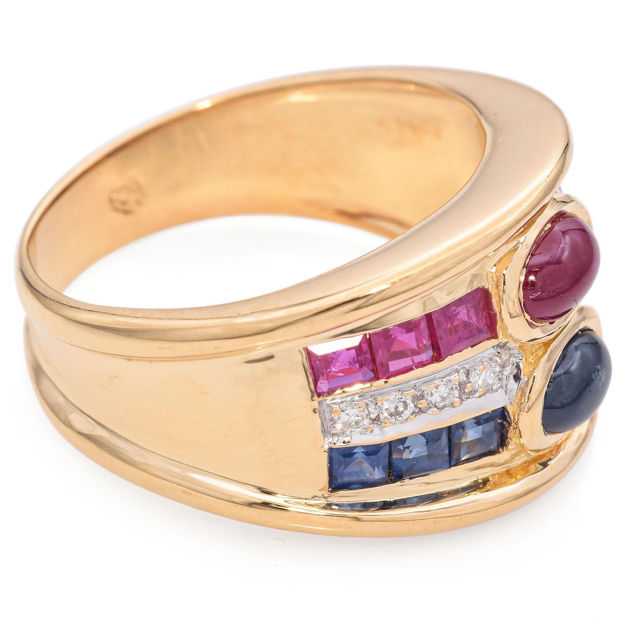 Vintage 18k Yellow Gold Sapphire, Ruby and Diamond Ring For Sale 1