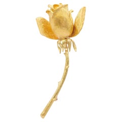 Vintage 18K Yellow Gold Satin Rose Motif Pin Brooch