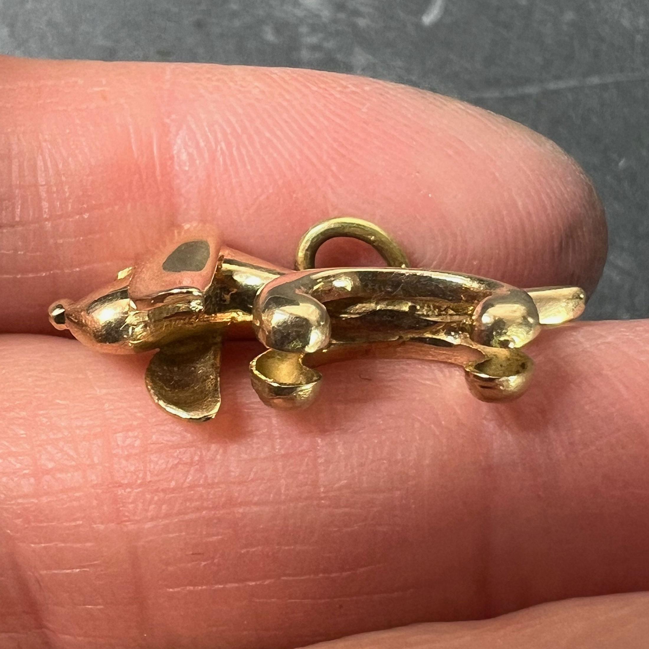 Vintage 18K Yellow Gold Sausage Dog Hound Charm Pendant For Sale 6