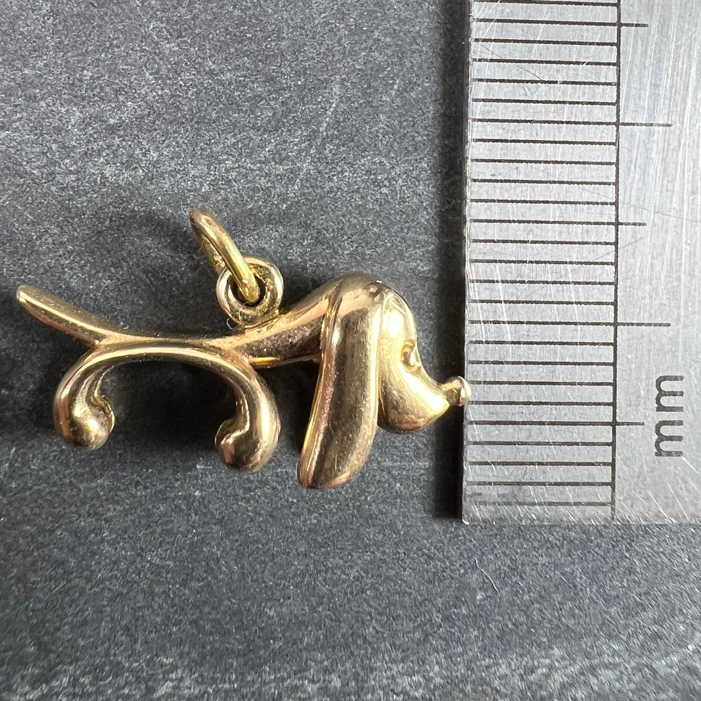 Vintage 18K Yellow Gold Sausage Dog Hound Charm Pendant For Sale 7