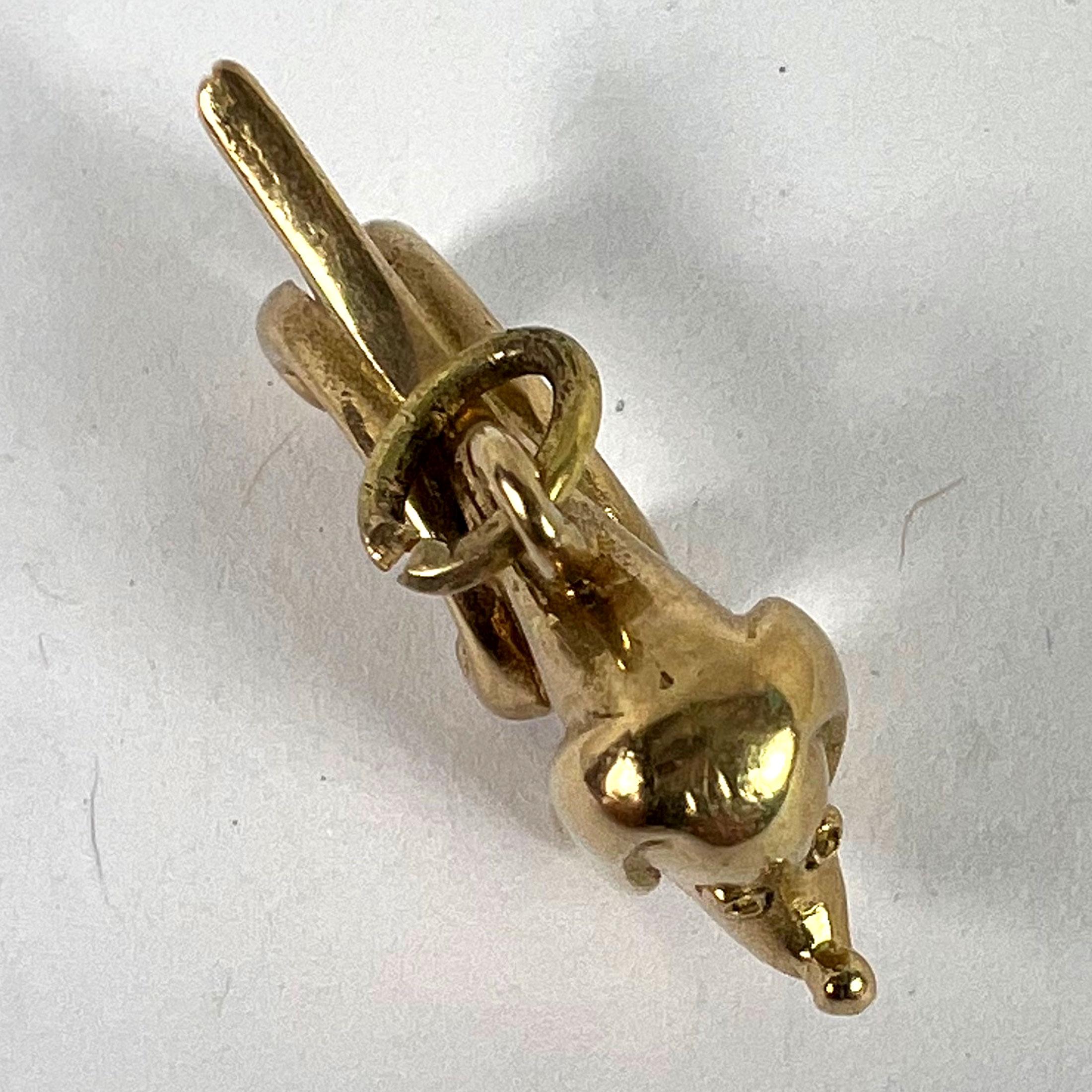 Vintage 18K Yellow Gold Sausage Dog Hound Charm Pendant For Sale 9