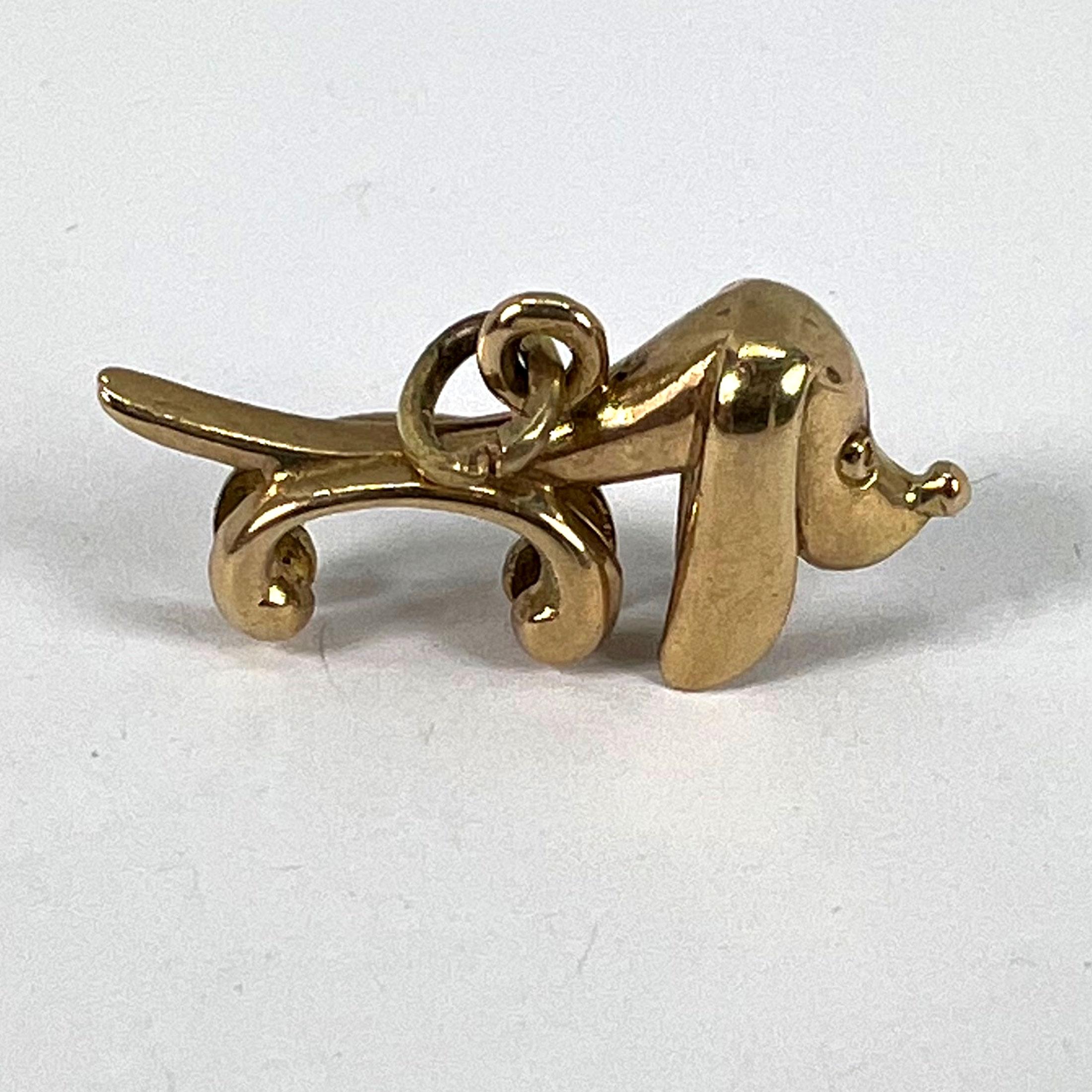 Vintage 18K Yellow Gold Sausage Dog Hound Charm Pendant For Sale 12