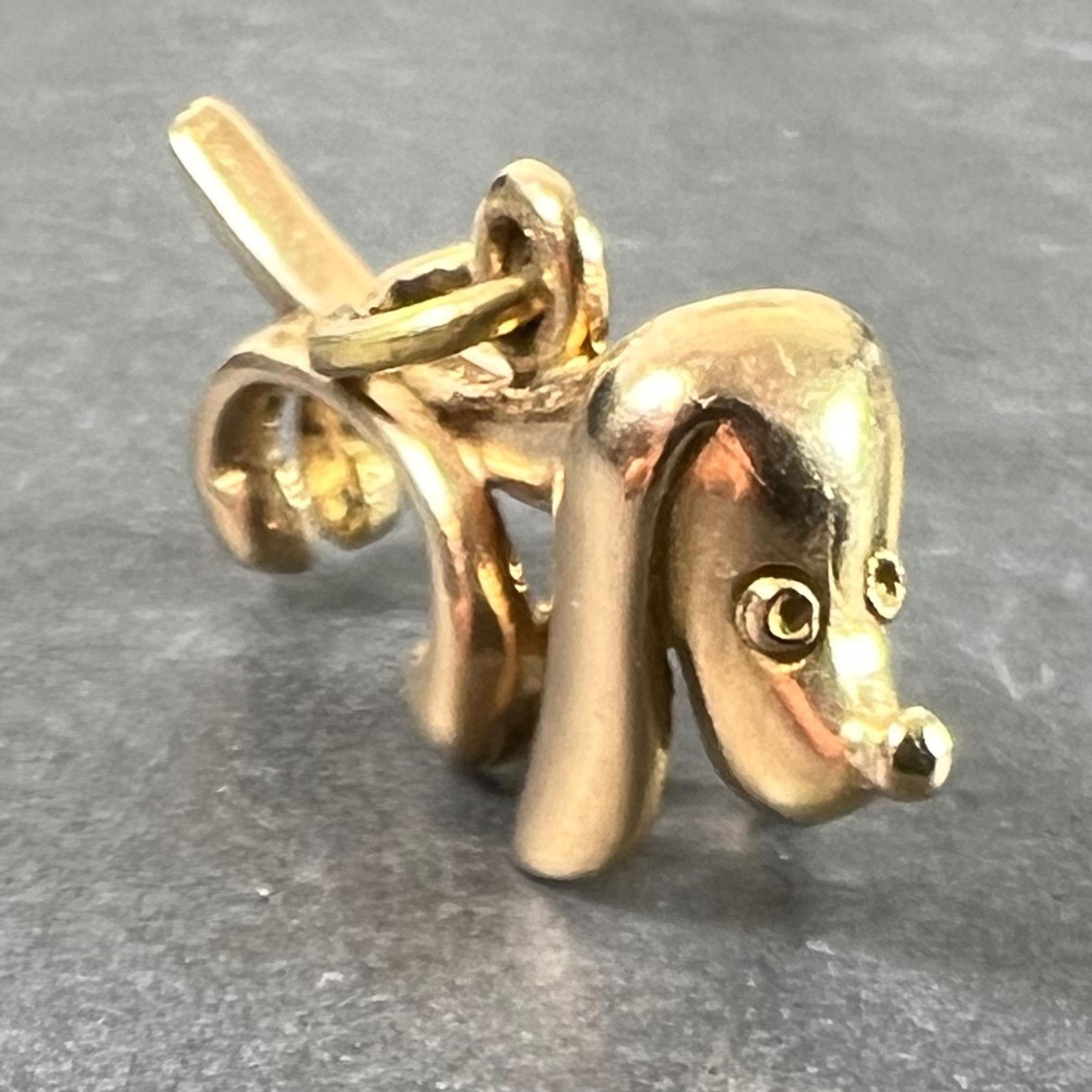 Women's or Men's Vintage 18K Yellow Gold Sausage Dog Hound Charm Pendant For Sale