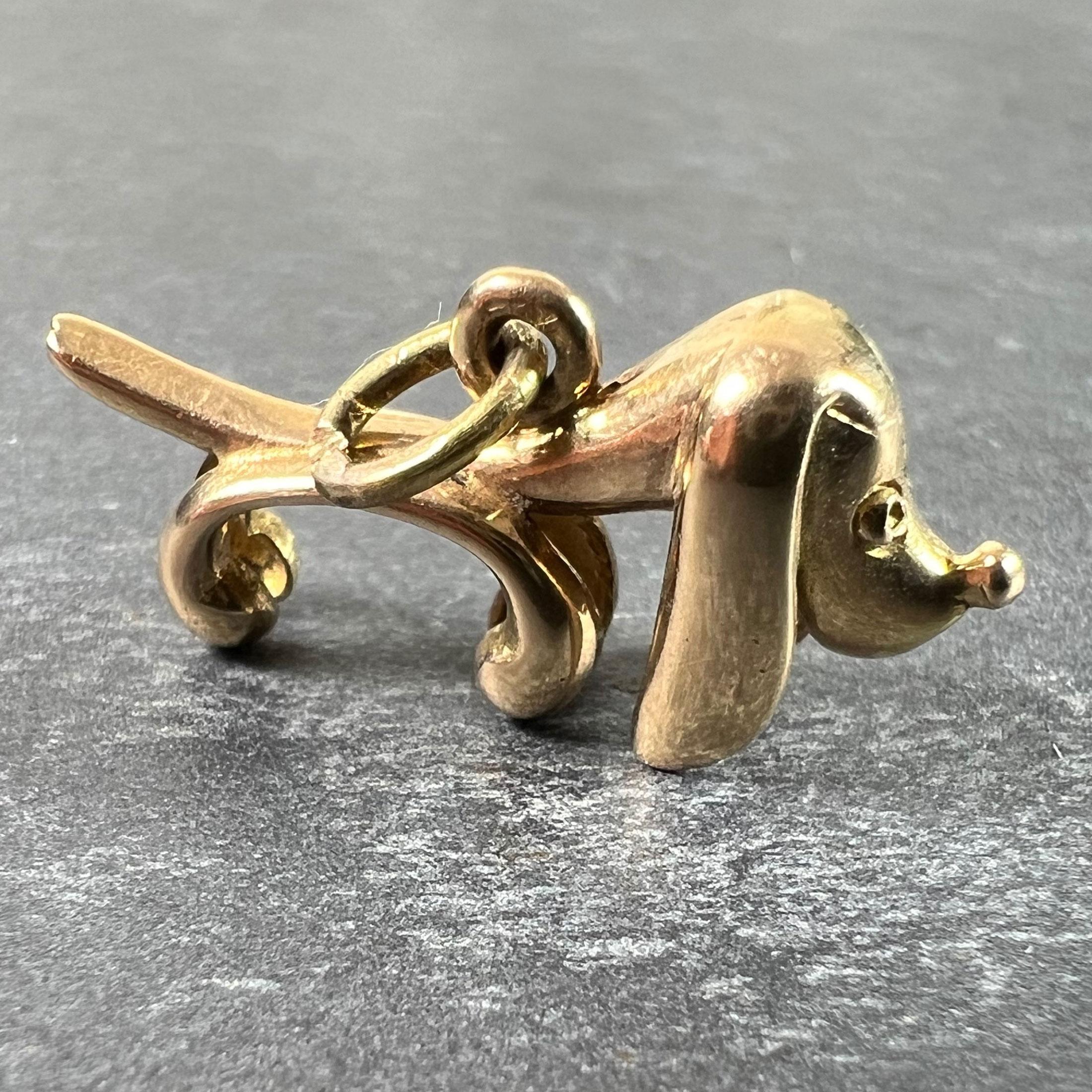 Vintage 18K Yellow Gold Sausage Dog Hound Charm Pendant For Sale 1