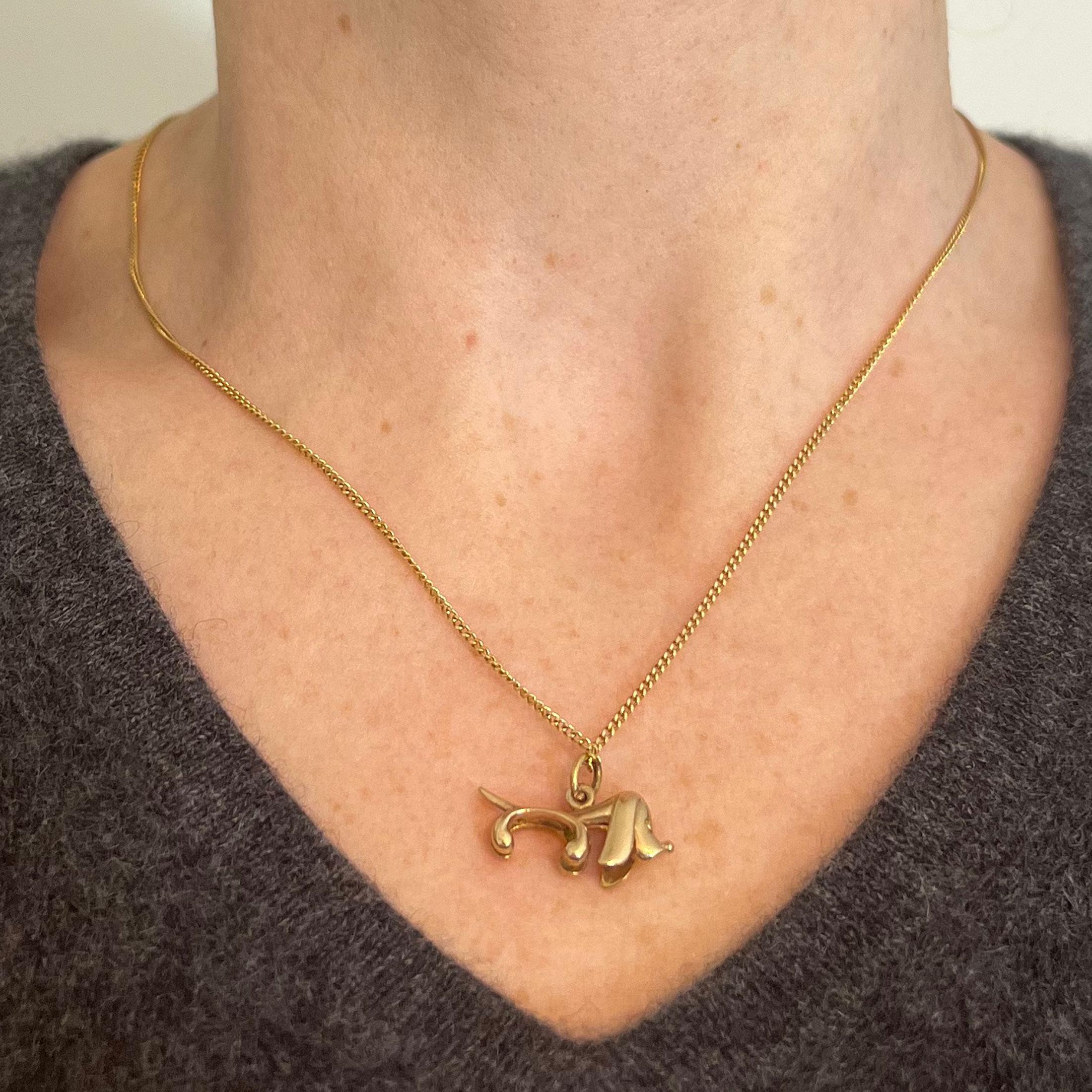 Vintage 18K Yellow Gold Sausage Dog Hound Charm Pendant For Sale 2