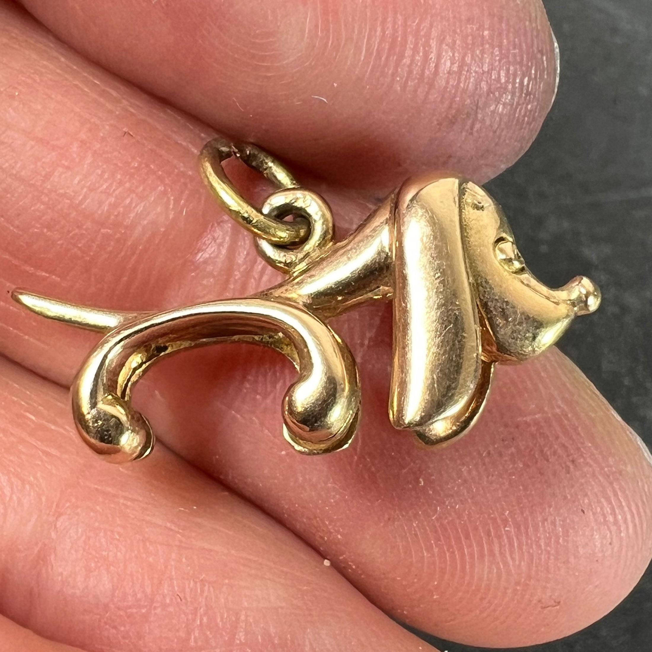 Vintage 18K Yellow Gold Sausage Dog Hound Charm Pendant For Sale 3