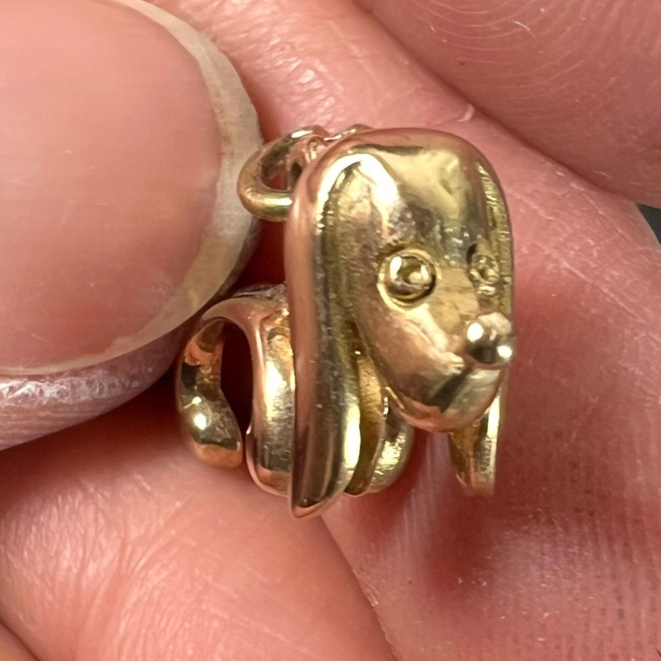 Vintage 18K Yellow Gold Sausage Dog Hound Charm Pendant For Sale 4
