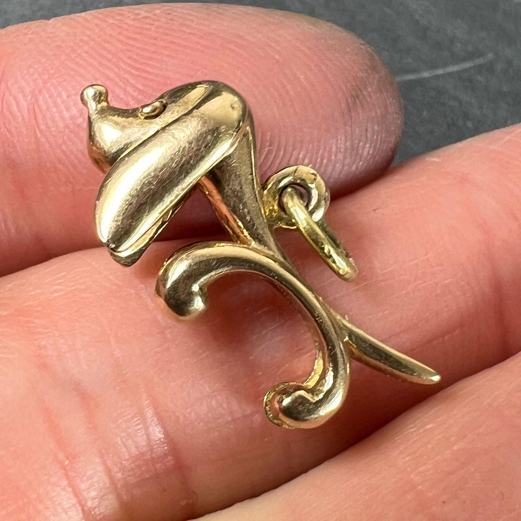 Vintage 18K Yellow Gold Sausage Dog Hound Charm Pendant For Sale 5