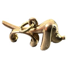 Vintage 18K Yellow Gold Sausage Dog Hound Charm Pendant