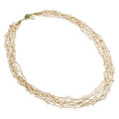 Vintage 18k Yellow Gold Seed Pearl and Turquoise Multi Strand Necklace