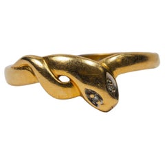 Antique 18k Yellow Gold Snake Diamond Ring, 1900s Serpent Diamond Ring