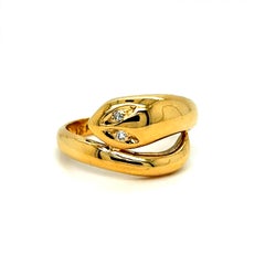 Vintage 18K Yellow Gold Snake Ring with Diamonds.