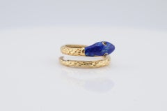 Vintage 18k Yellow Gold Snake Ring with Enamel
