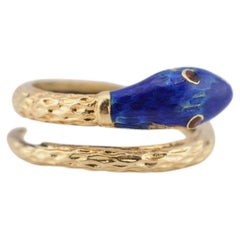 Vintage 18k Yellow Gold Snake Ring with Enamel