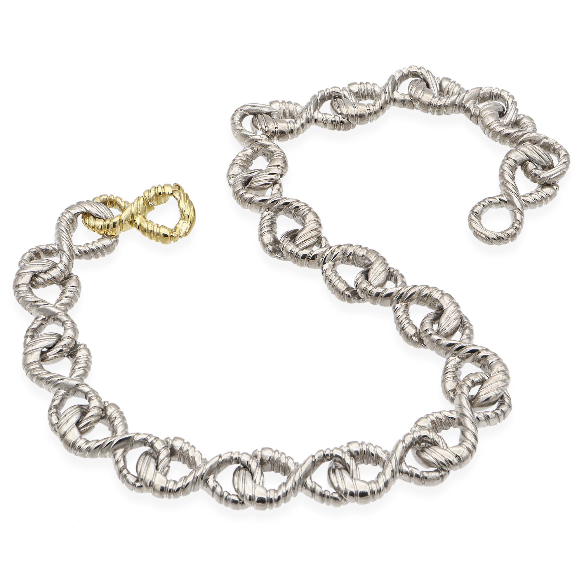 Vintage 18K Yellow Gold & Sterling Silver Infinity Link Chain Necklace In Good Condition For Sale In New York, NY