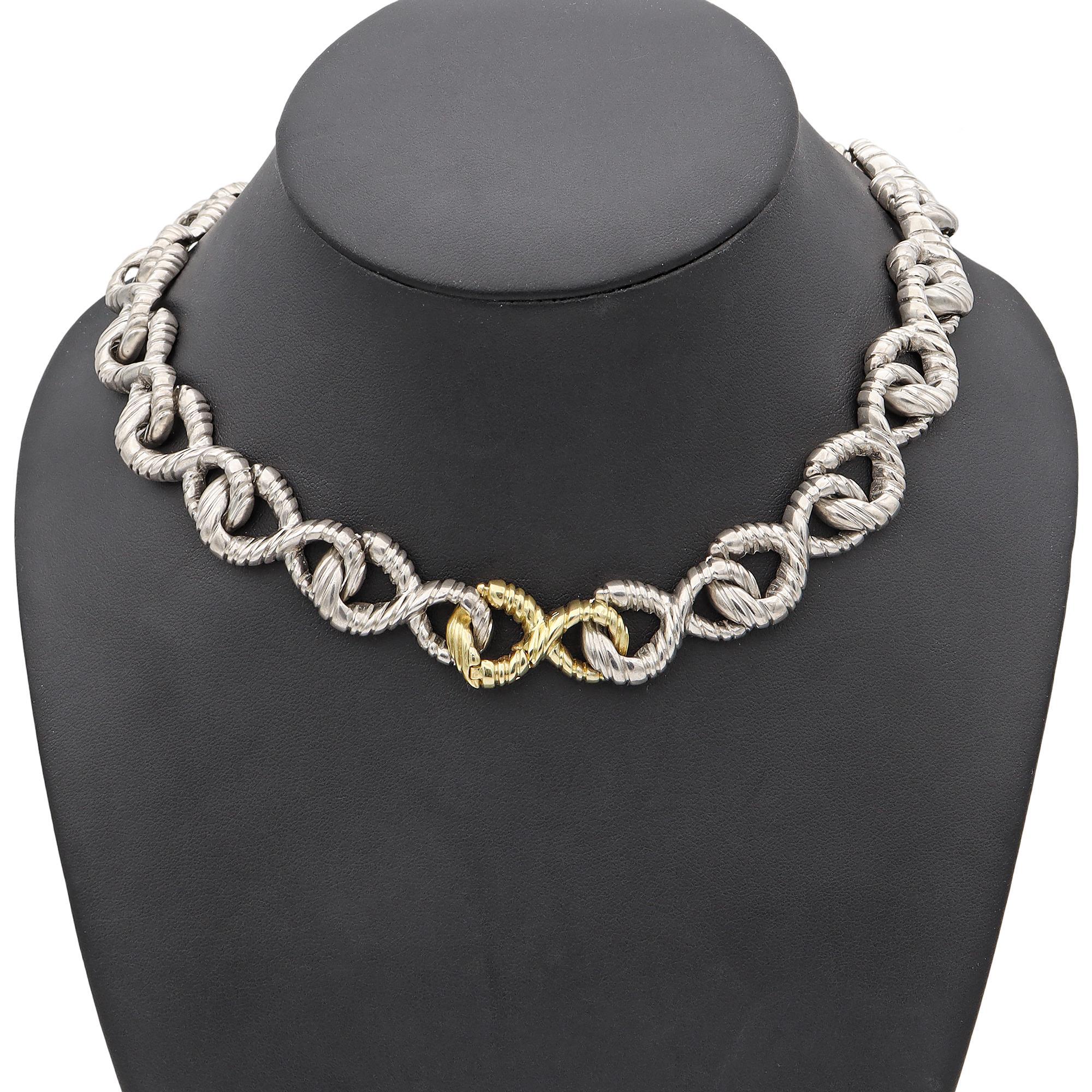 Women's Vintage 18K Yellow Gold & Sterling Silver Infinity Link Chain Necklace For Sale