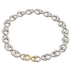 Vintage 18K Gelbgold & Sterling Silber Infinity Link Kette Halskette