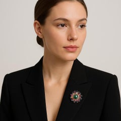 Vintage 18K Yellow Gold Sunburst Ring – 1ct Cabochon Emerald, Ruby & Sapphire Ac