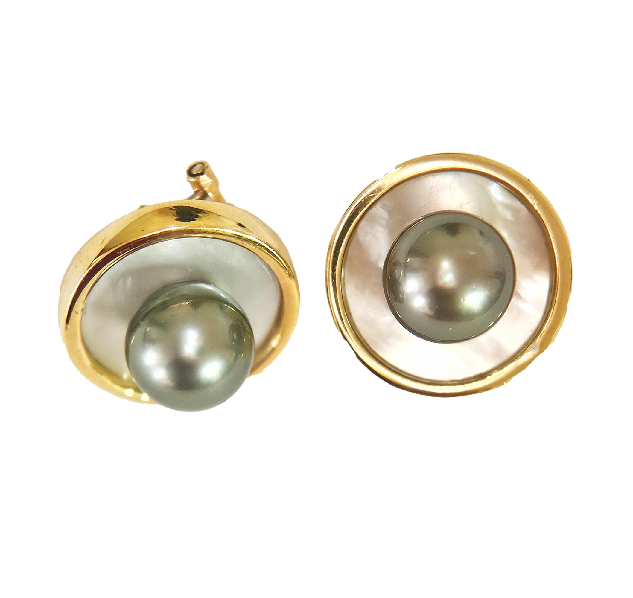 Vintage Or Jaune 18K Tahitien & Nacre Pendentif Slide en vente 14