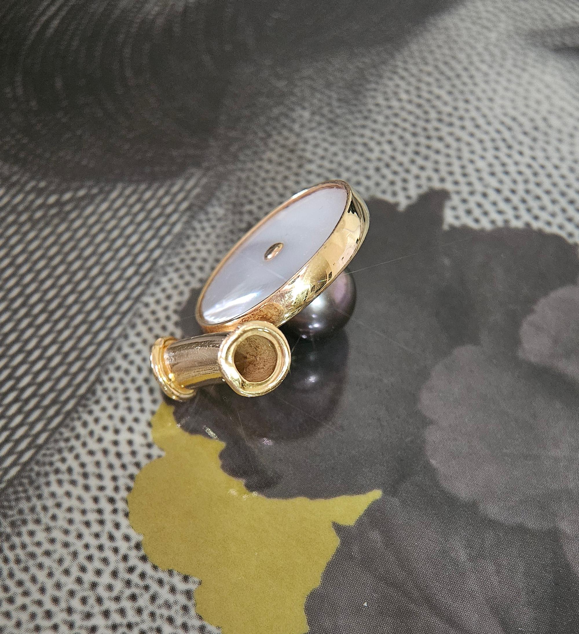 Vintage Or Jaune 18K Tahitien & Nacre Pendentif Slide Pour femmes en vente