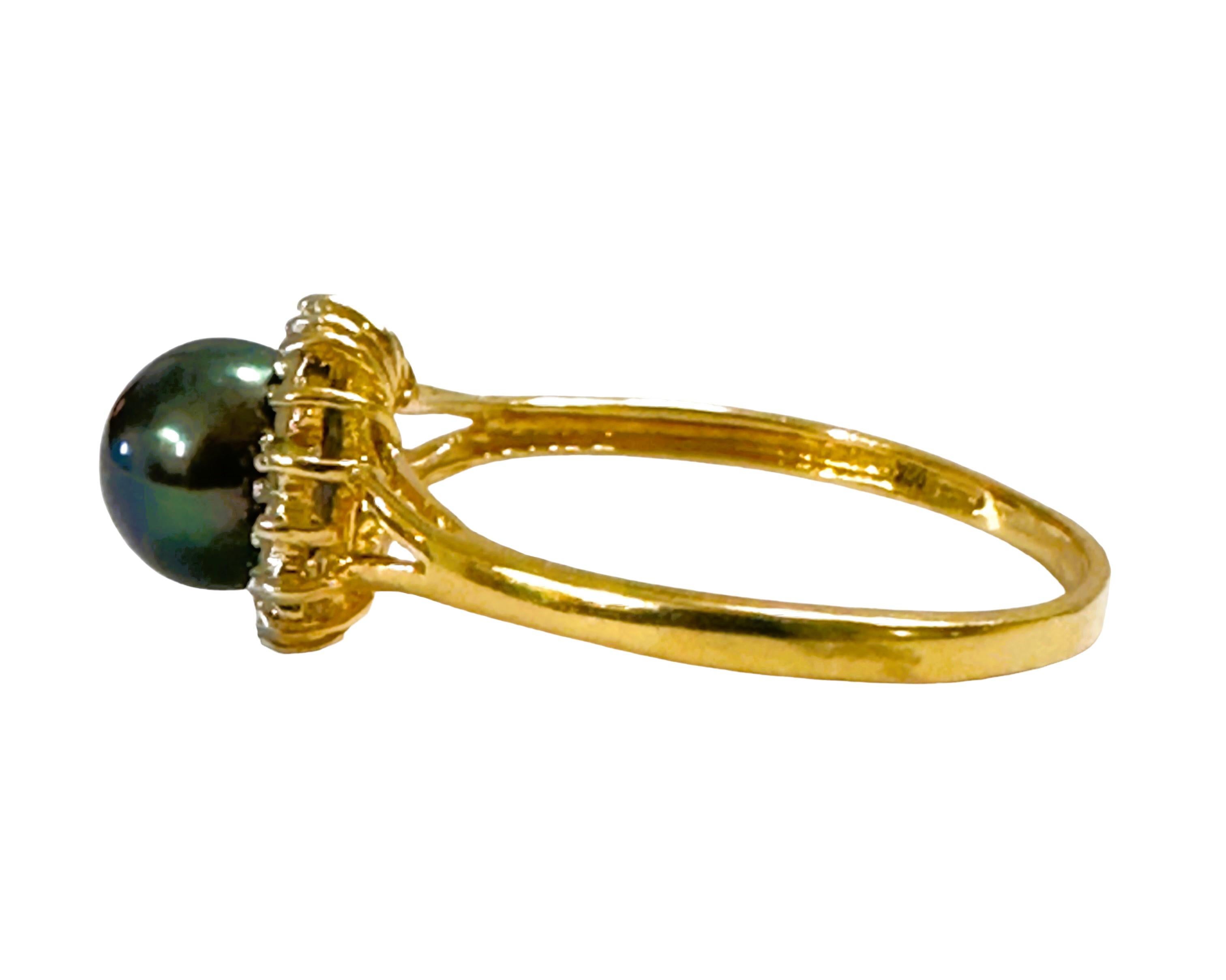 18 Karat Gelbgold Tahiti-Perlen- und Diamantring (Art nouveau)