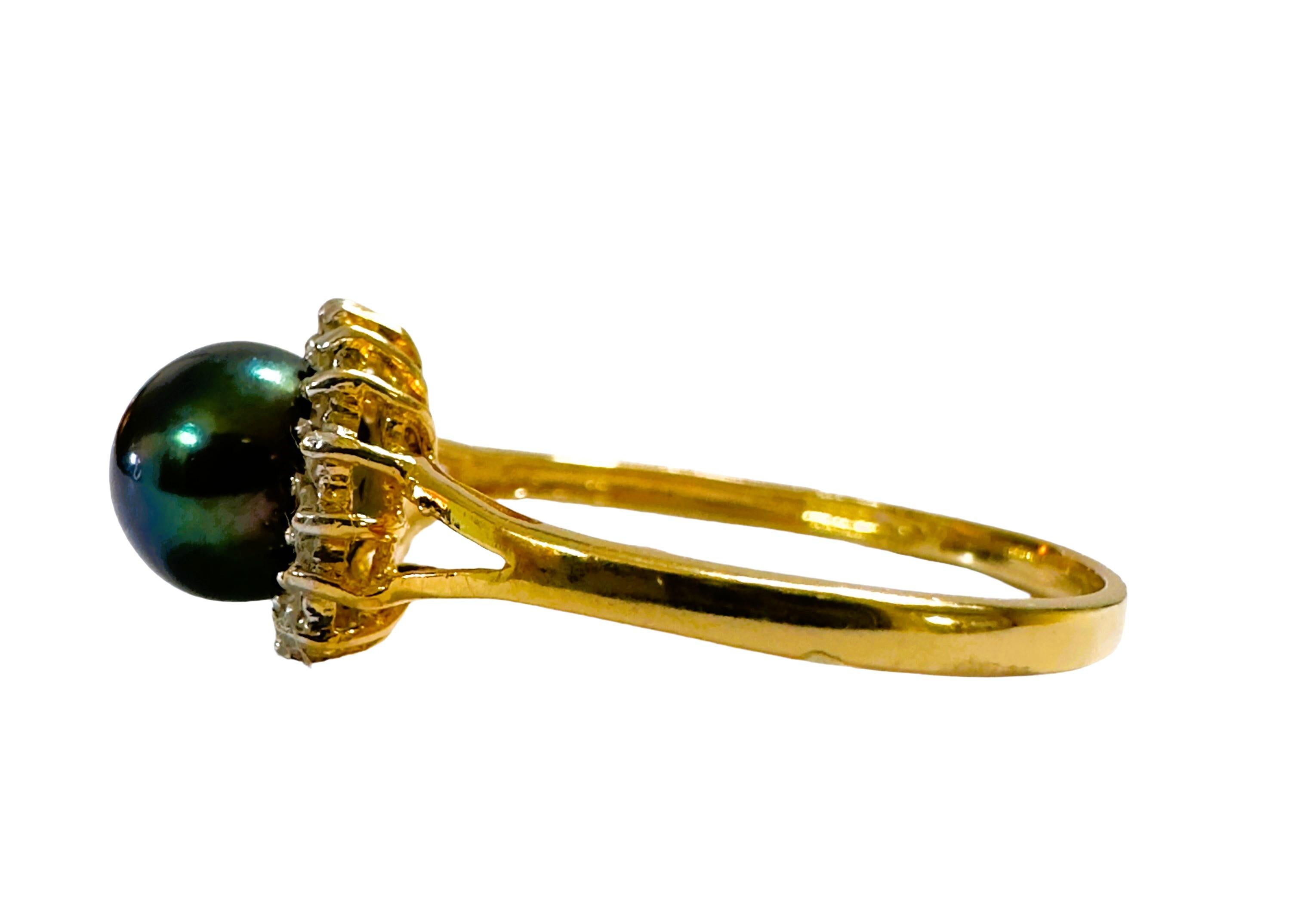 18 Karat Gelbgold Tahiti-Perlen- und Diamantring (Rundschliff)