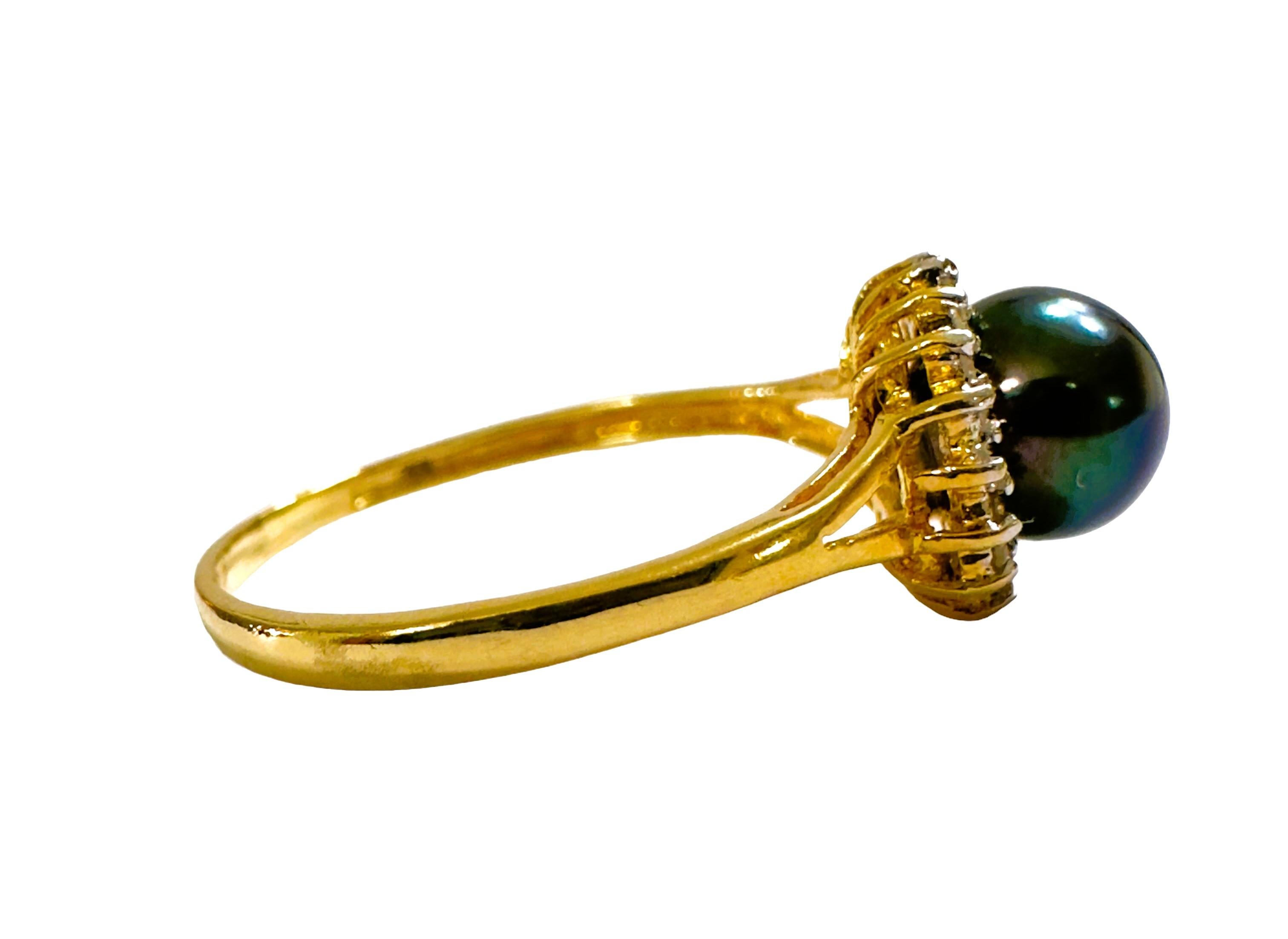 18 Karat Gelbgold Tahiti-Perlen- und Diamantring im Zustand „Hervorragend“ in Eagan, MN