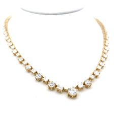 Vintage 18K Yellow Gold Tennis Necklace with 15.92 Carat Mixed Shape Diamonds