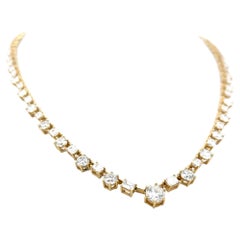 Vintage 18K Yellow Gold Tennis Necklace with 15.92 Carat Mixed Shape Diamonds