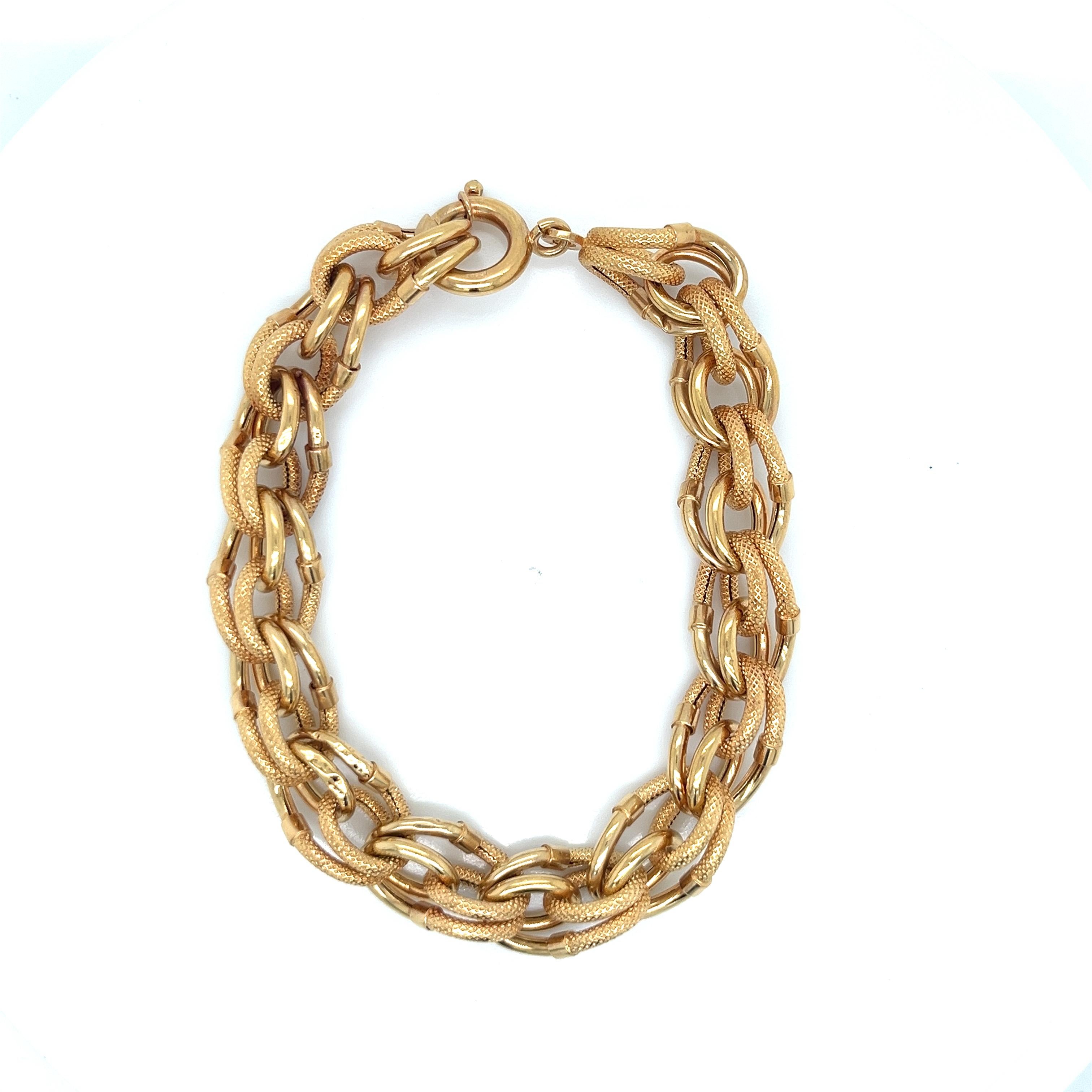 Vintage 18k Gelbgold Texturierte und glänzende Link-Armband Damen