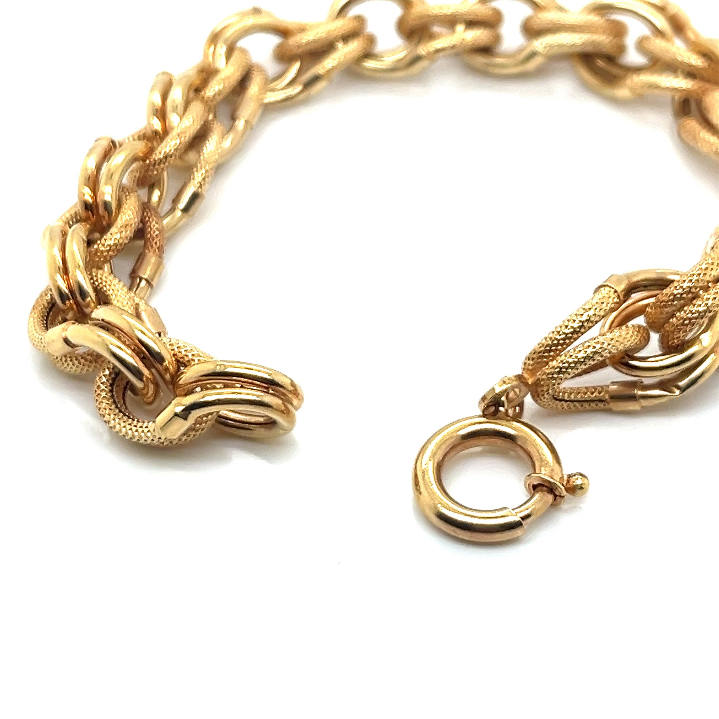 Vintage 18k Gelbgold Texturierte und glänzende Link-Armband 1