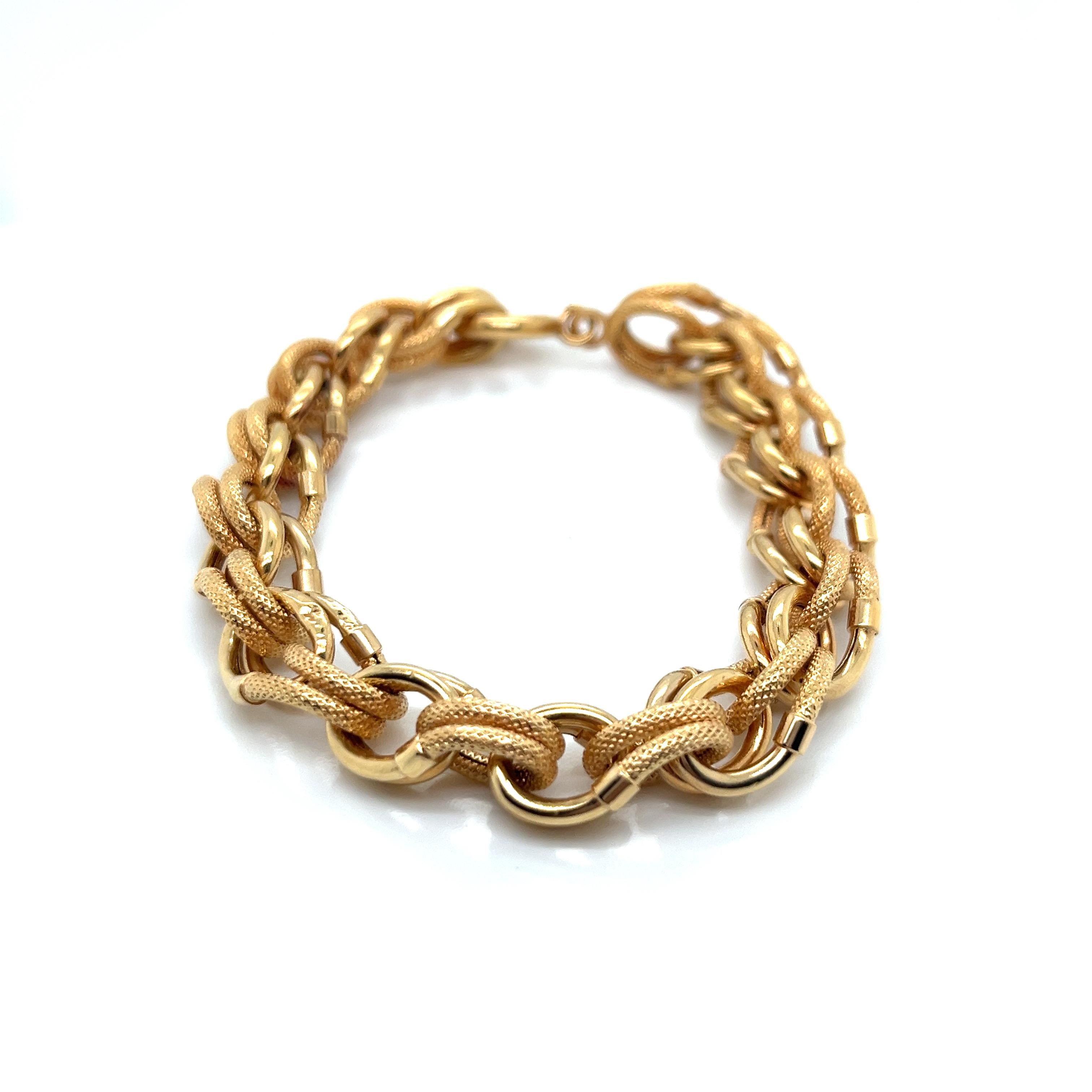 Vintage 18k Gelbgold Texturierte und glänzende Link-Armband 2