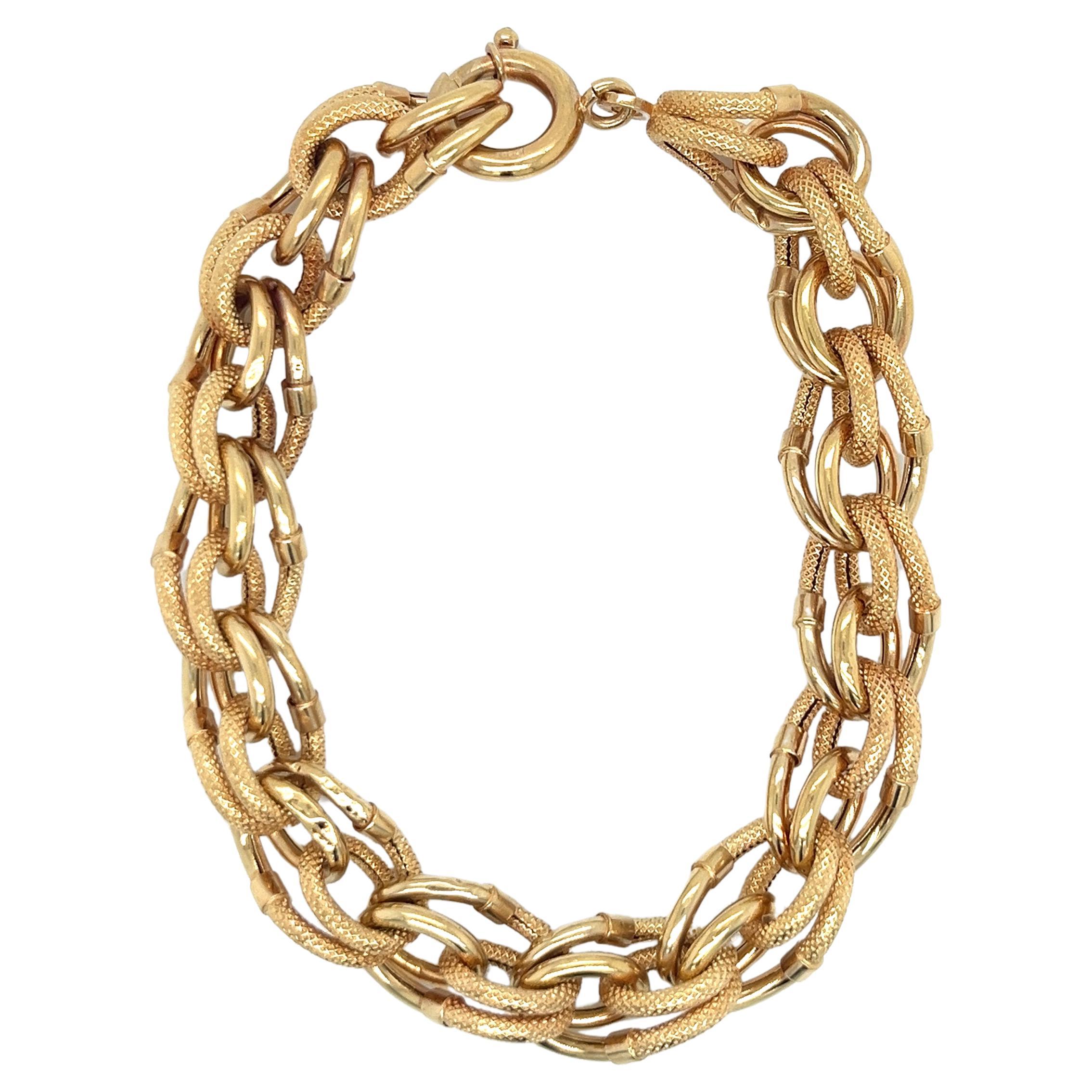 Vintage 18k Gelbgold Texturierte und glänzende Link-Armband