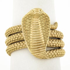 Vintage 18k Yellow Gold Textured Detailed Coiled Cobra Snake Wrap Wide Band Ring