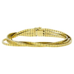 Bracelet flexible à 5 rangs en or jaune 18 carats, finition texturée, avec fermoir boîte