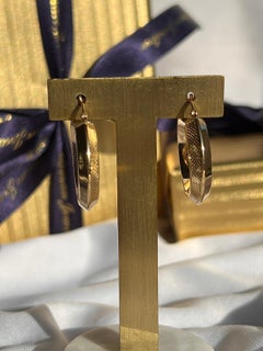 Vintage 18K Yellow Gold Textured Knife Edge Hoop Earrings