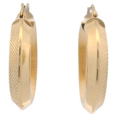 Vintage 18K Yellow Gold Textured Knife Edge Hoop Earrings